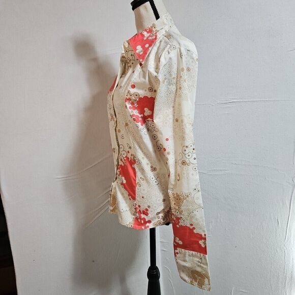 Vila Clothes  ANISETTE FLOWER SHIRT Womens Button-Down Blouse  Coral Tan-Size‎ M - Picture 4 of 11